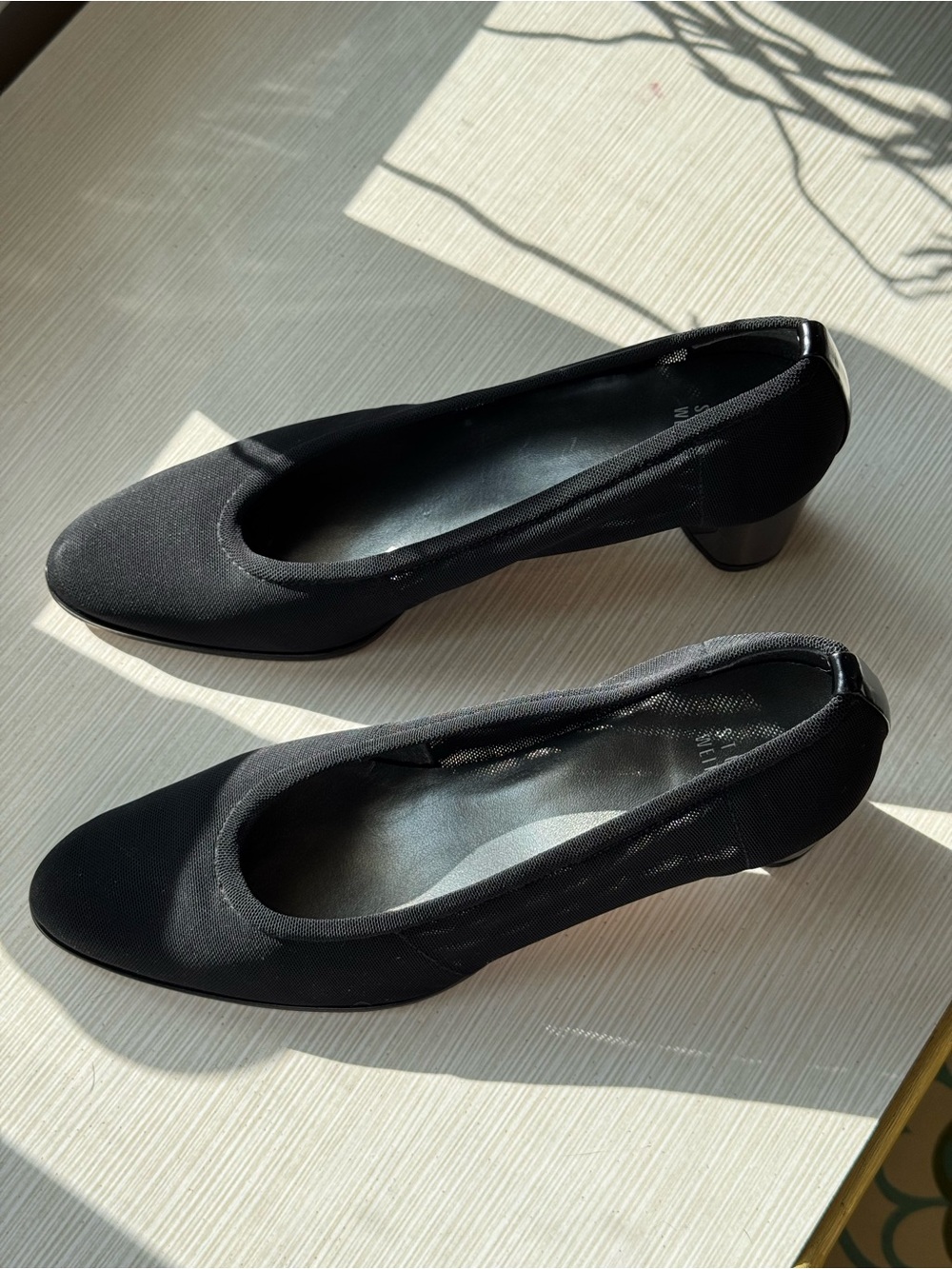 Stuart Weitzman Mesh Black Low Block Heel Pumps Size 9